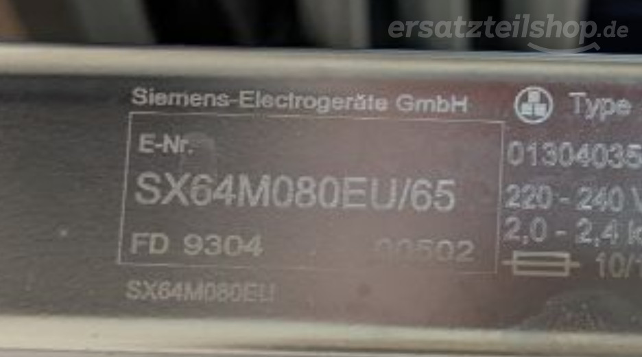 Typenschild Siemens SX64M080EU/65