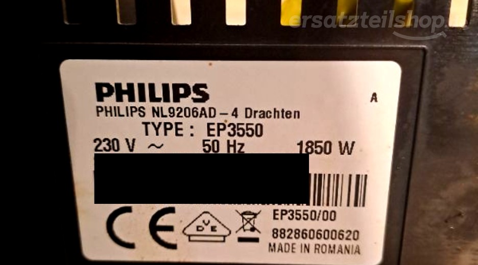 Typenschild Philips 3100 Series EP3550/00