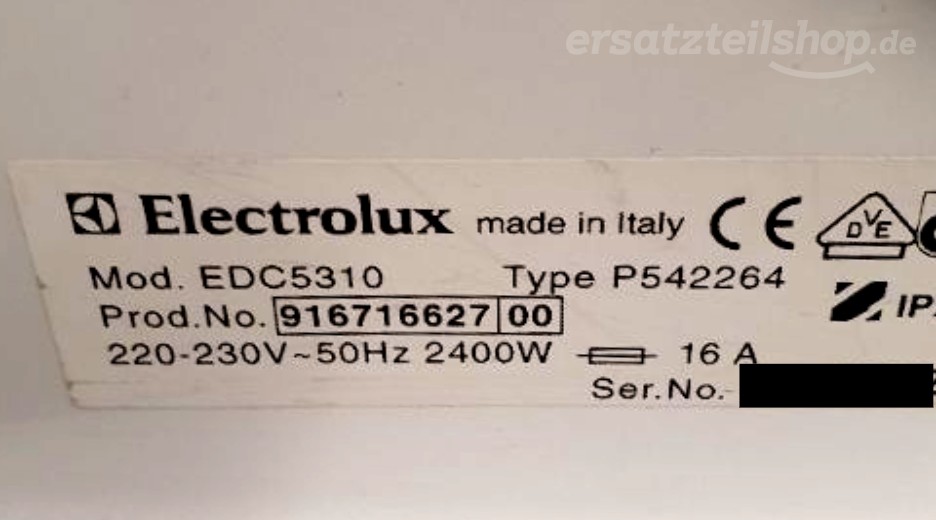 Typenschild Electrolux EDC5310 91671662700