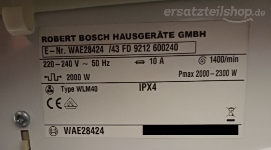Typenschild Bosch WAE28424/43
