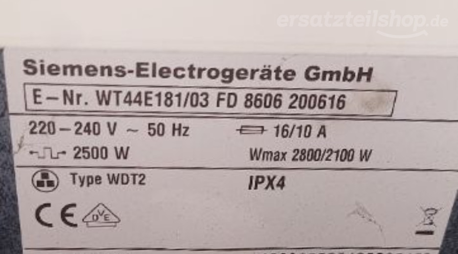 Typenschild Siemens WT44E181/03