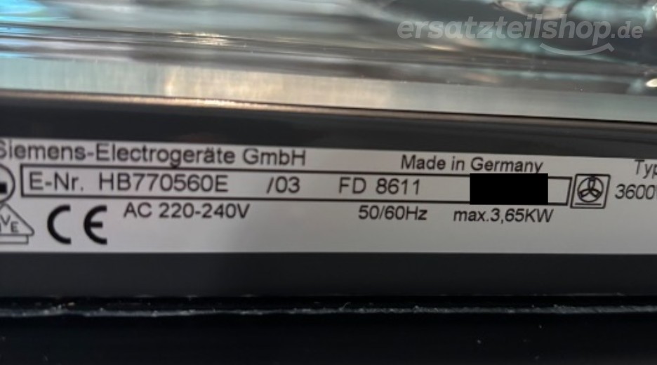 Typenschild Siemens HB770560E/03