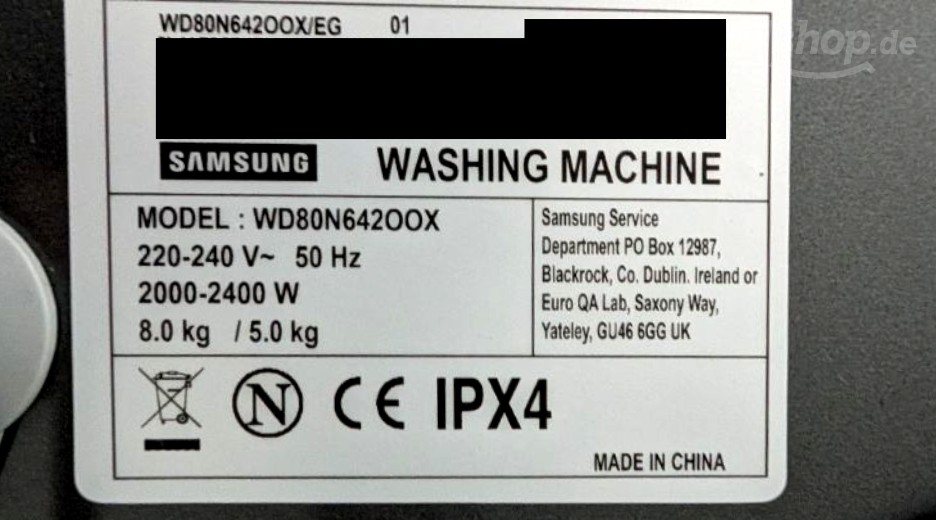 Typenschild Samsung WD80N642OOX/EG