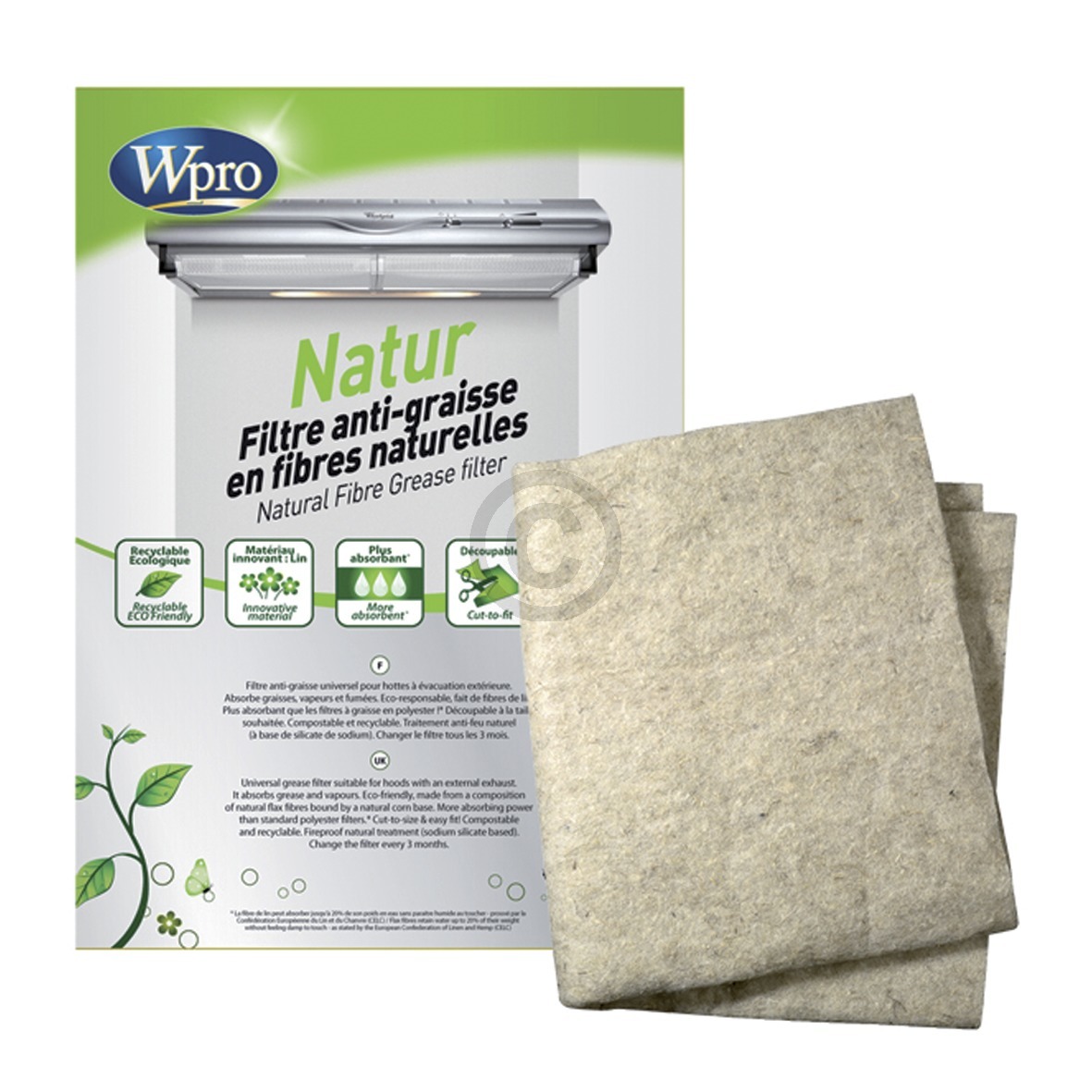 Natur-Fettfiltermatte 1170x470mm Wpro NGF221 Universal für Dunstabzugshaube