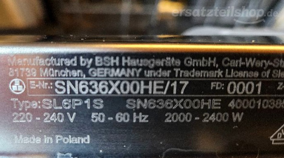 Typenschild Siemens SN636X00HE/17
