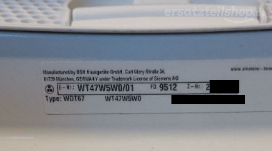 Typenschild Siemens WT47W5W0/01