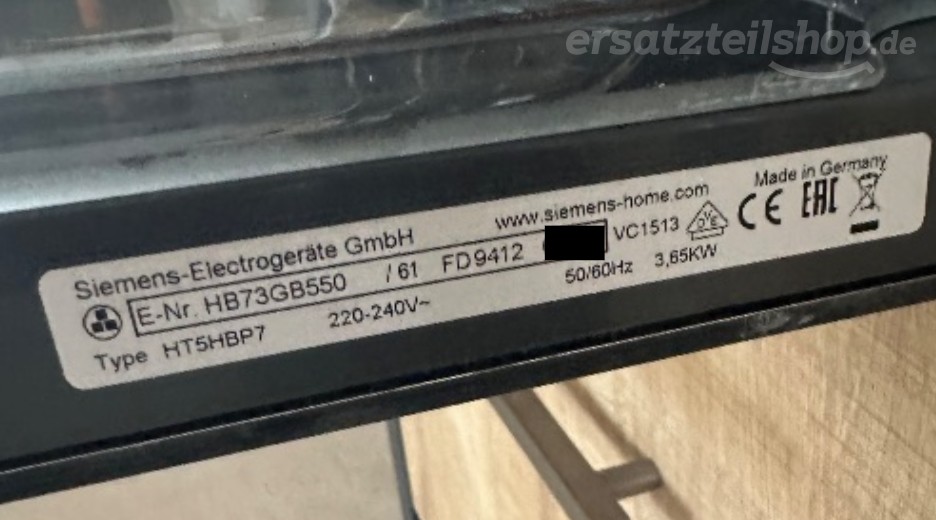 Typenschild Siemens HB73GB550/01
