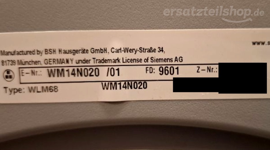 Typenschild Siemens WM14N020/01