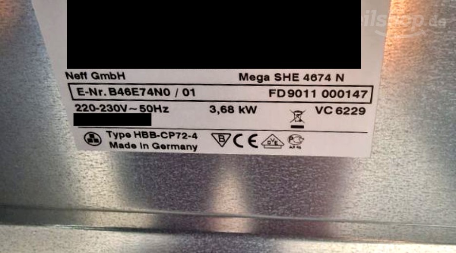 Typenschild Neff B46E74N0/01