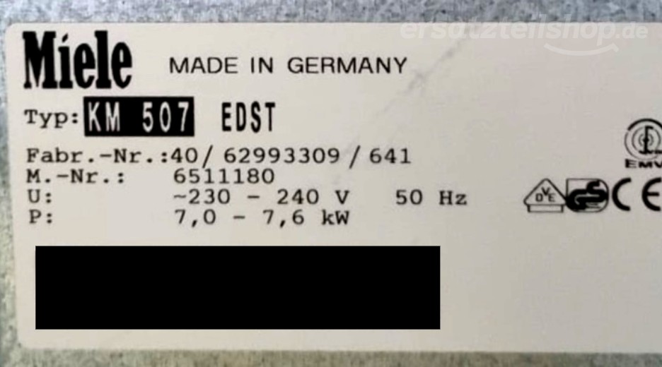 Typenschild Miele KM 507 KM507
