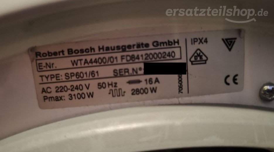 Typenschild Bosch WTA 4400 WTA4400/01