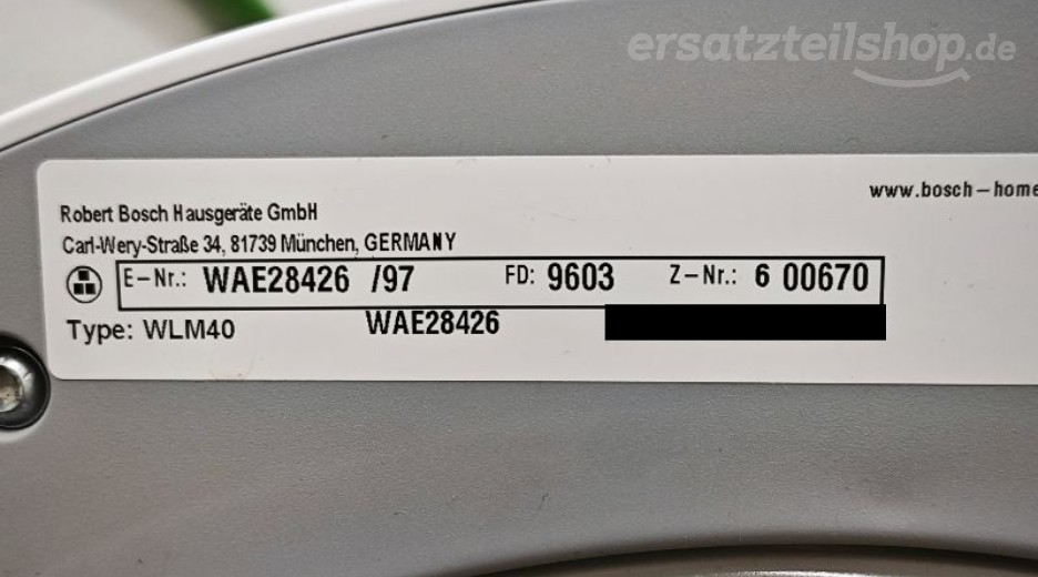 Typenschild Bosch WAE28426/97
