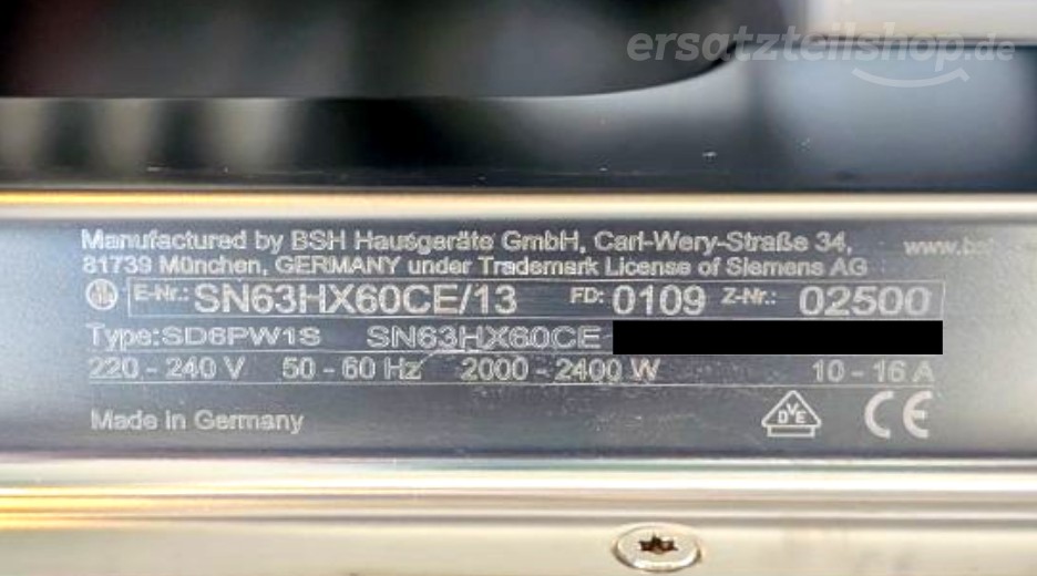 Typenschild Siemens SN63HX60CE/13