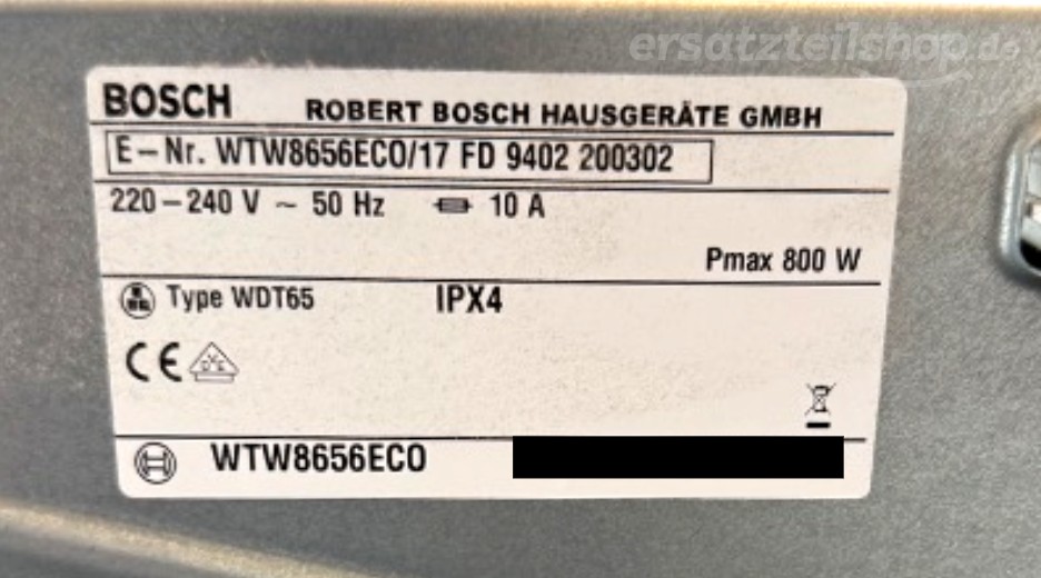 Typenschild Bosch WTW8656ECO/17