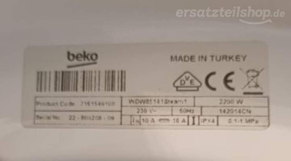 Typenschild Beko WDW85141Steam1 BEKO 7161549100