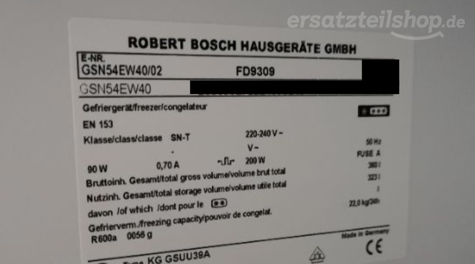 Typenschild Bosch GSN54EW40/02