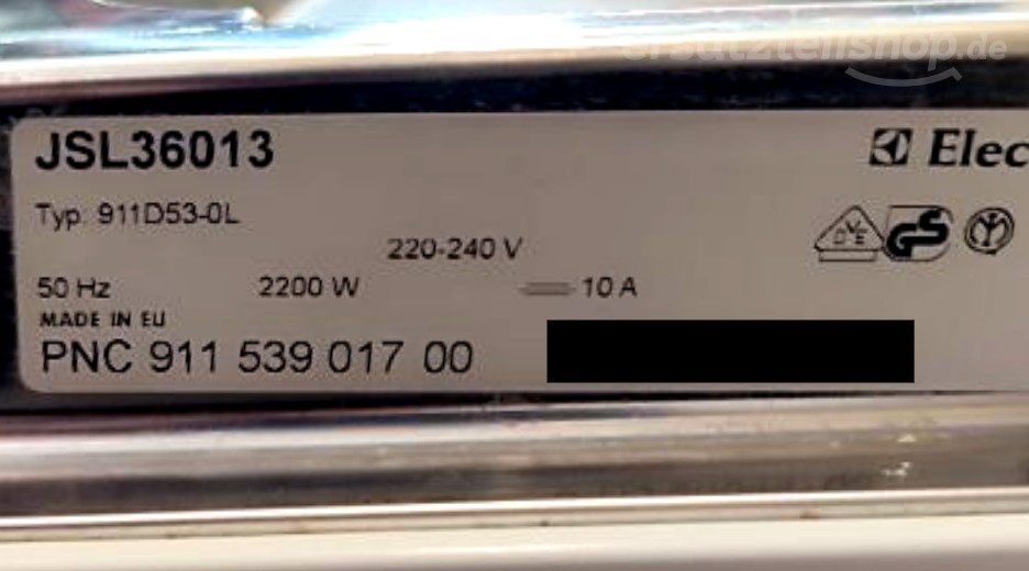 Typenschild Juno JSL36013 91153901700