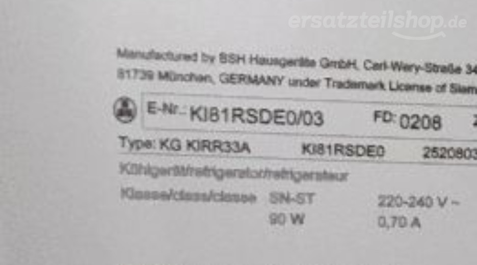 Typenschild Siemens KI81RSDE0/03