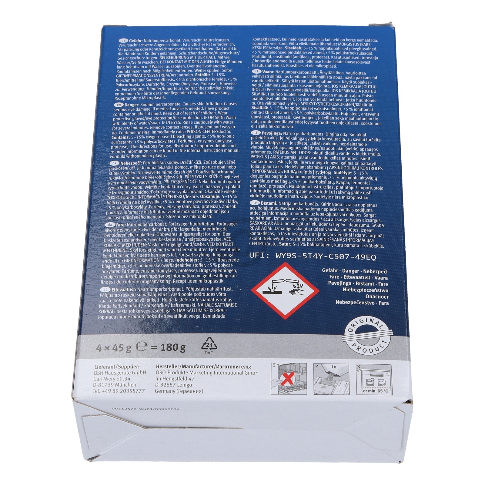 Maschinenreiniger Bosch 00312478 für Geschirrspüler 4 x 45 g