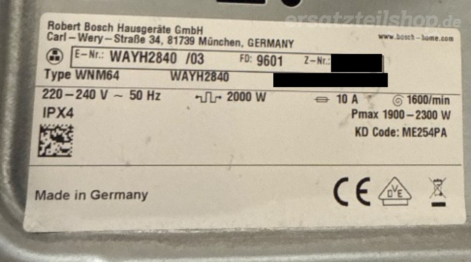 Typenschild Bosch WKD28540/01