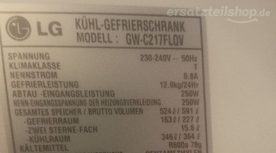 Typenschild LG GW-C217FLQV.APVQMTO GW-C217FLQV.APVQMTO