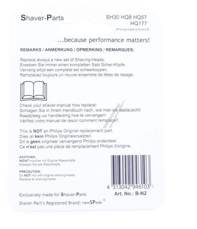 Scherkopf-Set für Philips Rasierer HQ8/50 Newspeak 422203626411 3 Stück