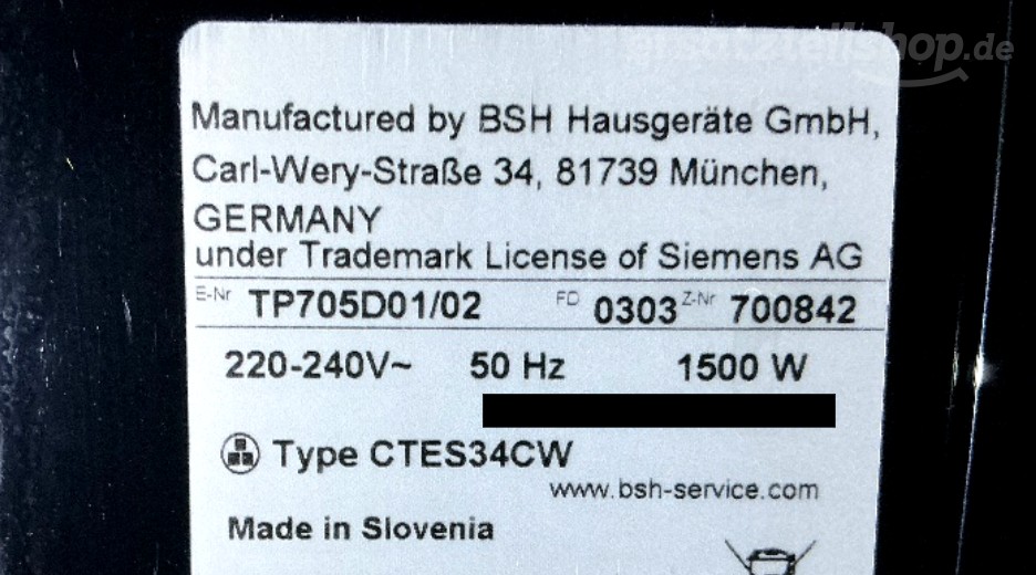 Typenschild Siemens TP705D01/02