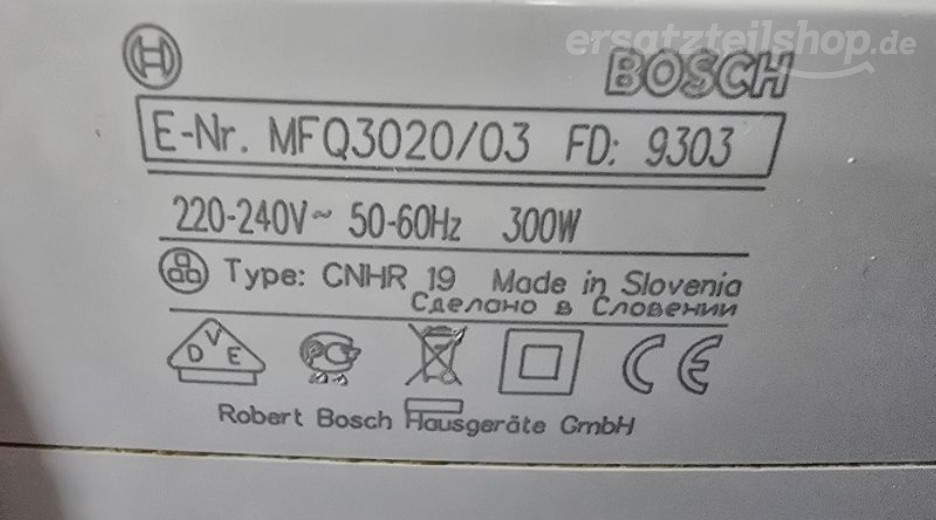 Typenschild Bosch MFQ3020/03