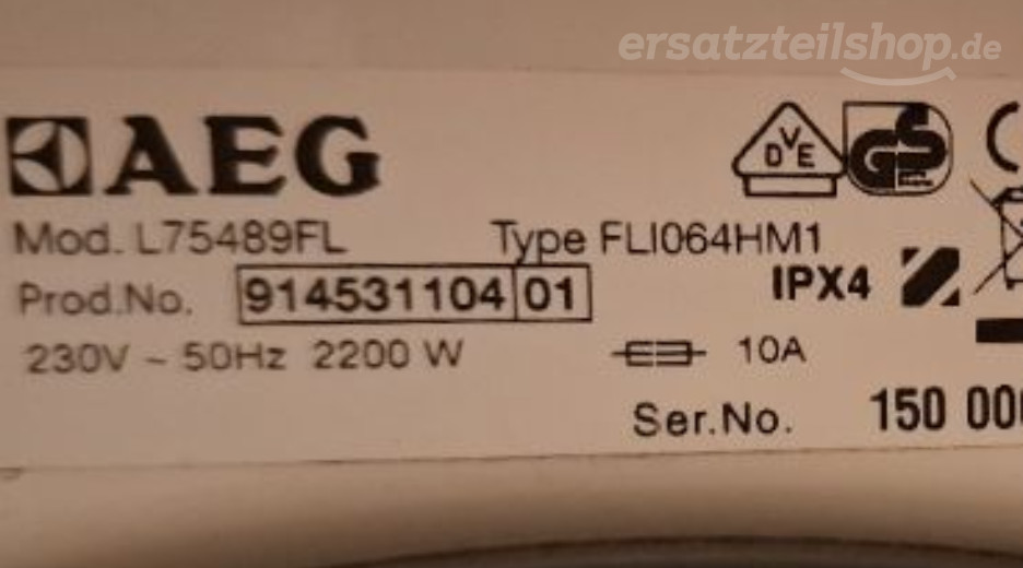 Typenschild AEG L75489FL 91453110401