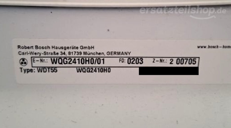 Typenschild Bosch WQG2410H0/01