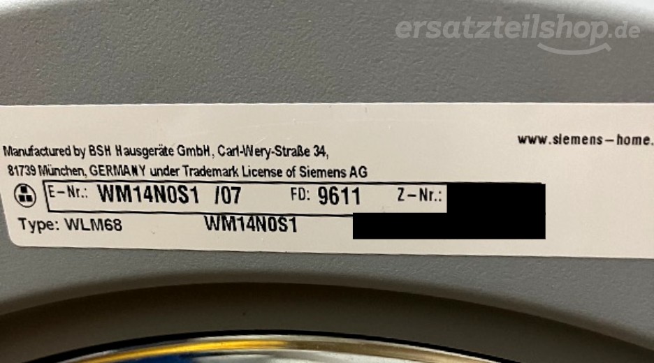 Typenschild Siemens WM14N0S1/07