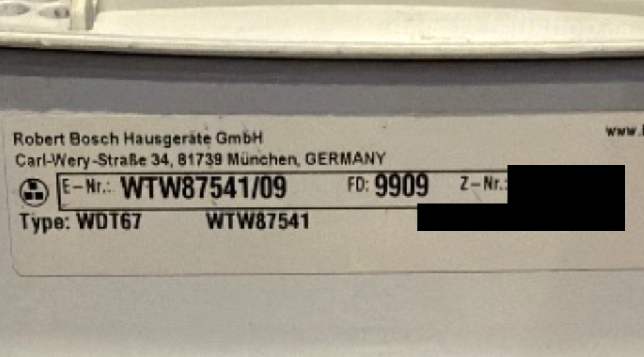 Typenschild Bosch WTW87541/09