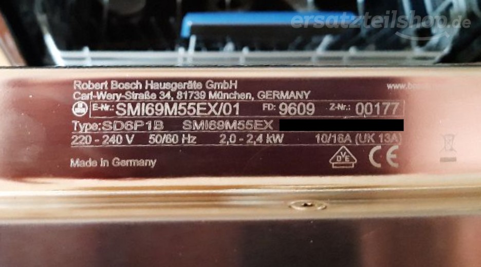 Typenschild Bosch SMI69M55EX/01