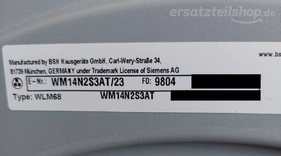 Typenschild Siemens WM14N2S3AT/23