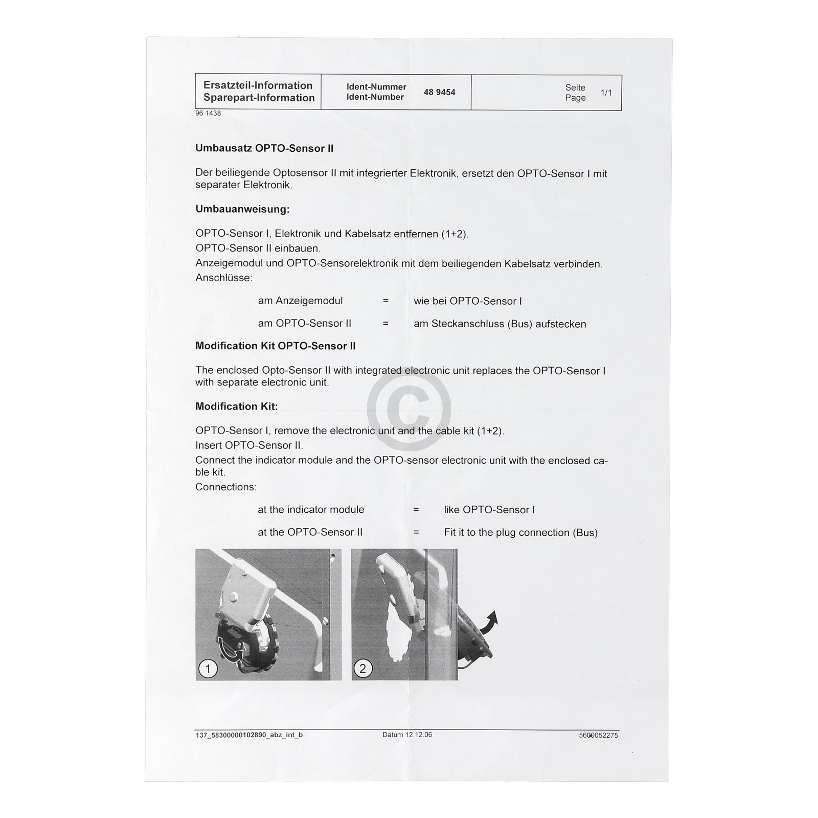 Sensor Optosensor -autom. Haerteeinstellung 00489454