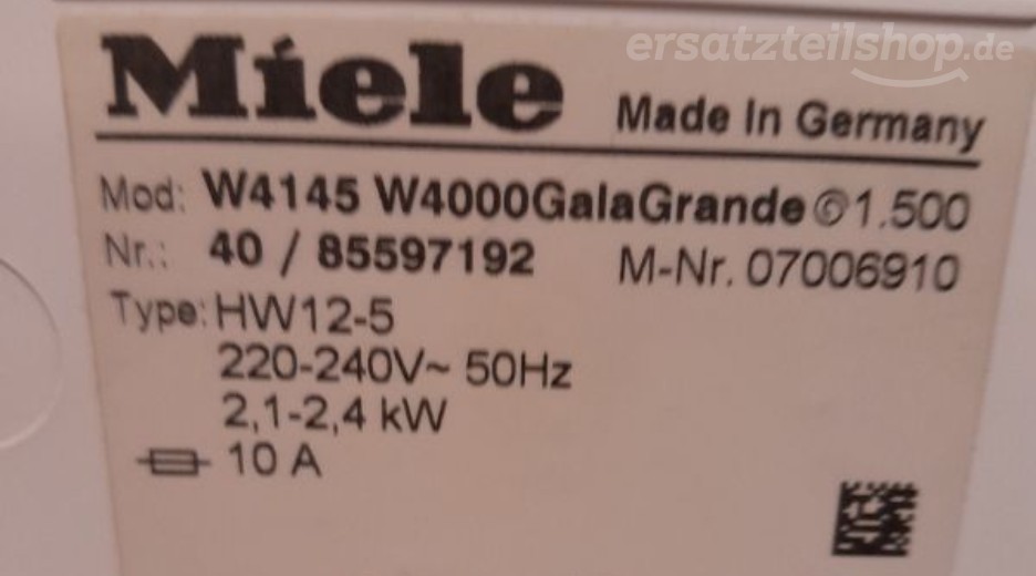Typenschild Miele W 4145 W4145