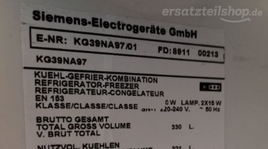 Typenschild Siemens  KG39NA97/01