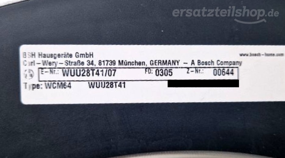 Typenschild Bosch WUU28T41/07