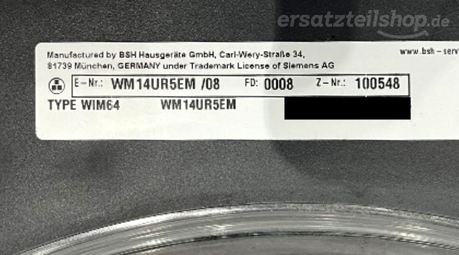 Typenschild Siemens WM14UR5EM/08