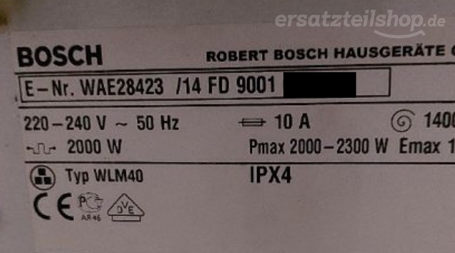 Typenschild Bosch WAE28423/14