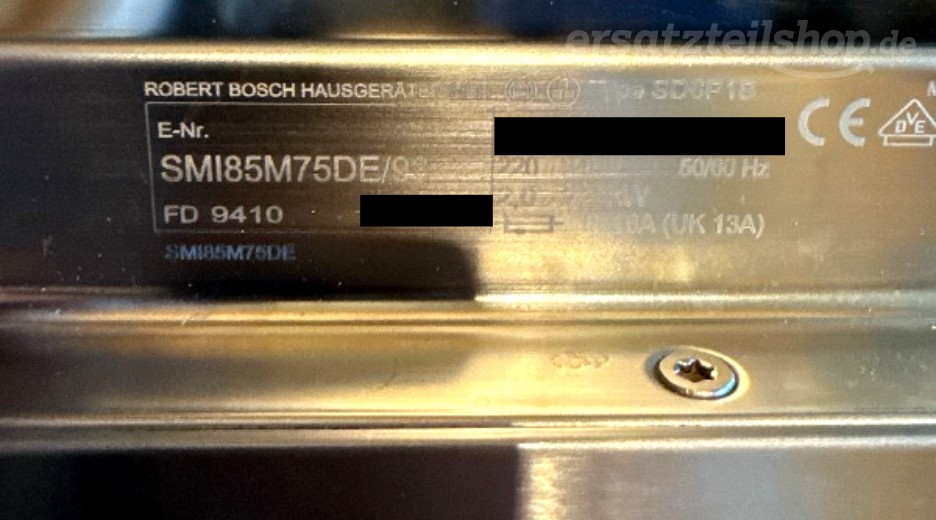Typenschild Bosch SMI85M75DE/93