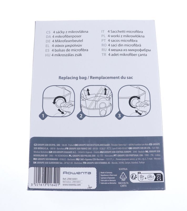 Mikrofaser-Staubbeutel für Staubsauger Groupe Seb ZR816001 4er-Pack