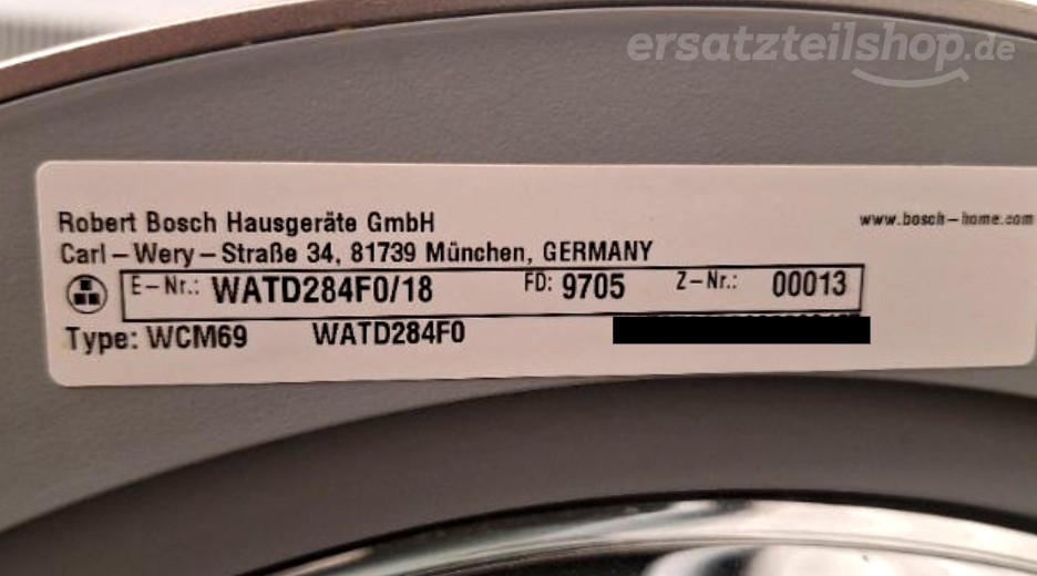 Typenschild Bosch WATD284F0/18
