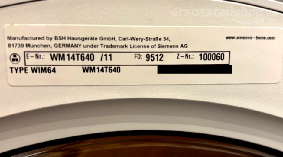 Typenschild Siemens WM14T640/11