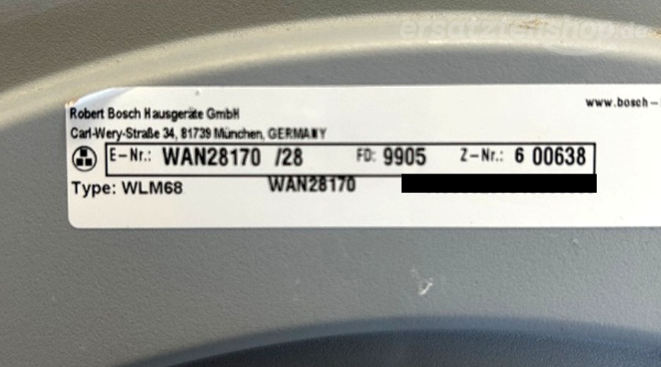 Typenschild Bosch WAN28170/28