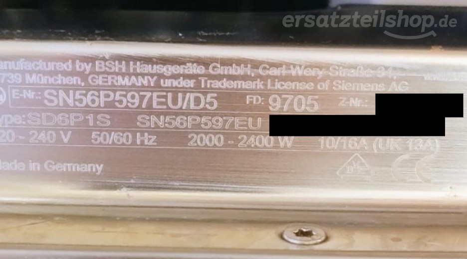Typenschild Siemens SN56P597EU/D5