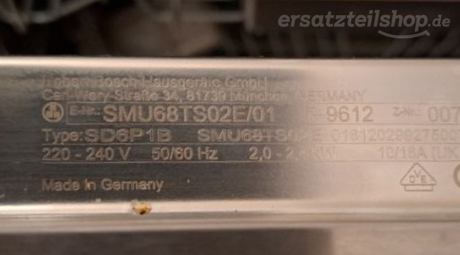 Typenschild Bosch  SMU68TS02E/01