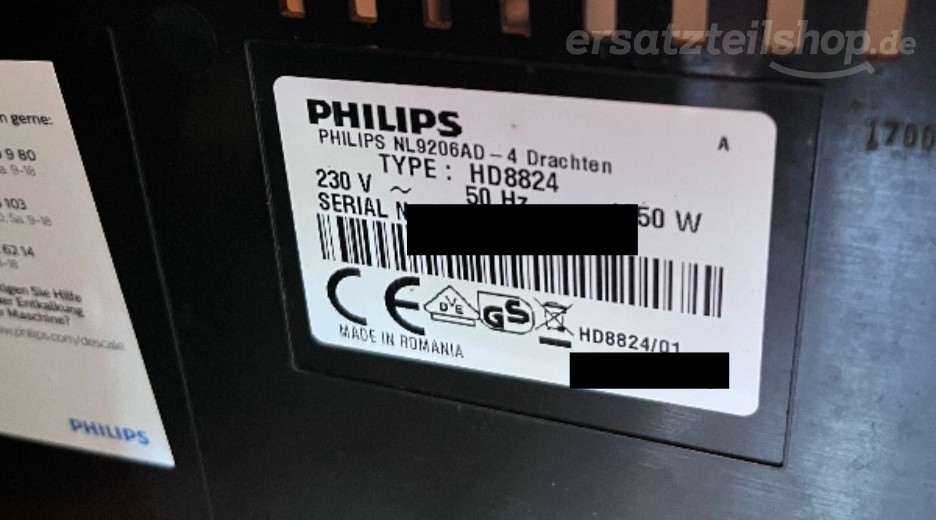 Typenschild Philips 3000 Series HD8824/01