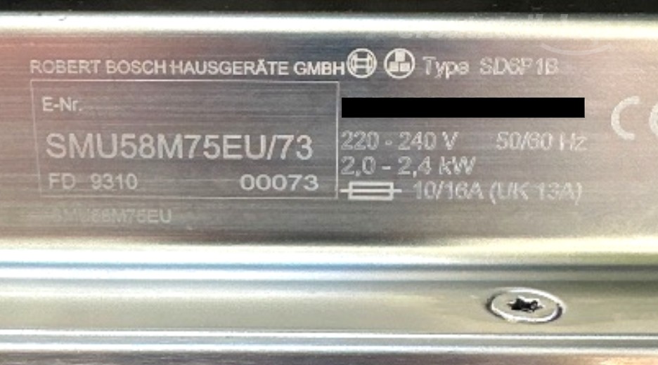 Typenschild Bosch SMU58M75EU/73