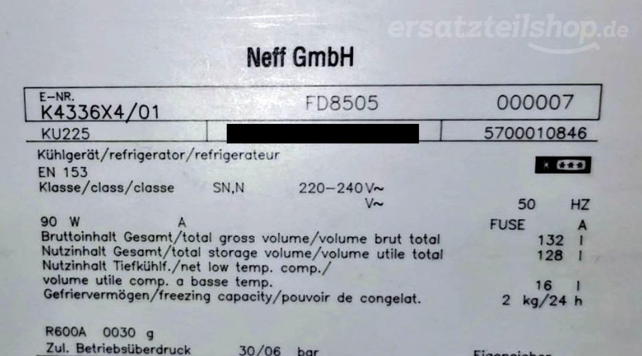 Typenschild Neff K4336X4/01